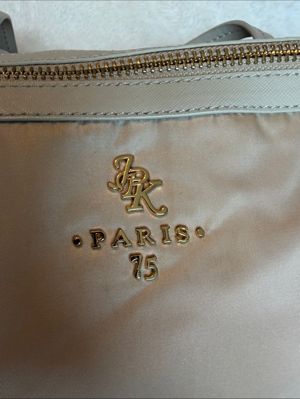 JPK Paris 75 Nylon Tote Bag Beige Taupe Gold Hardware Large Shoulder Bag - Picture 2 of 13